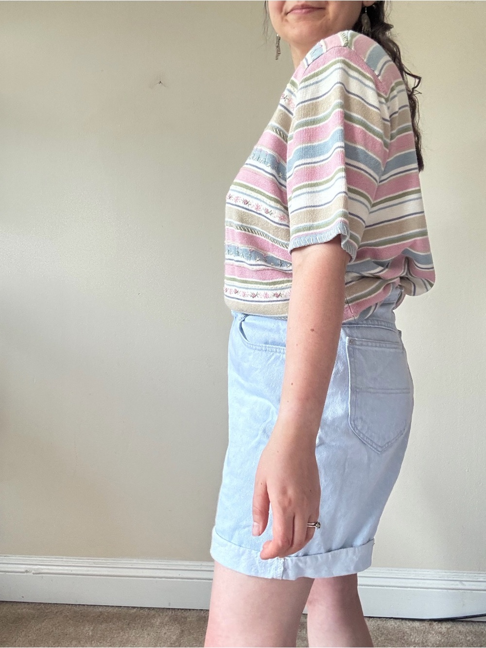 Vintage Alfred Dunner Striped Pastel Short Sleeve Knit Top - Picture 5 of 9